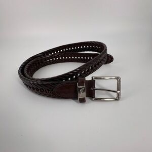 Nautica Mens Braided Leather Belt Dark Brown Silver Buckle Size 36/90 Woven